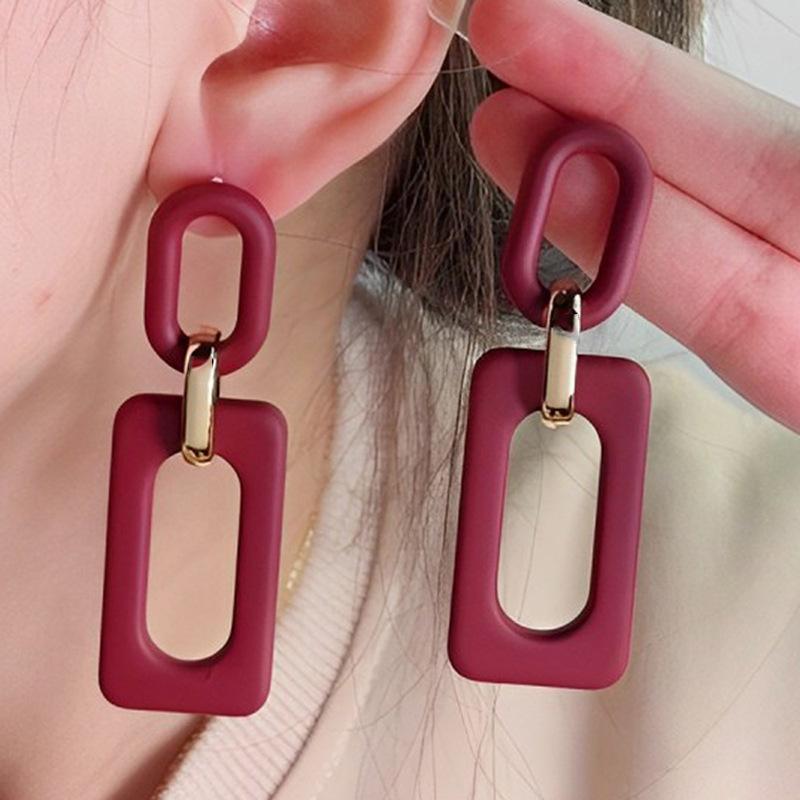 Rectangle Hollow Splicing Acrylic Earrings Stud Earrings Retro Personality Niche Earrings Ear Jewelry Women