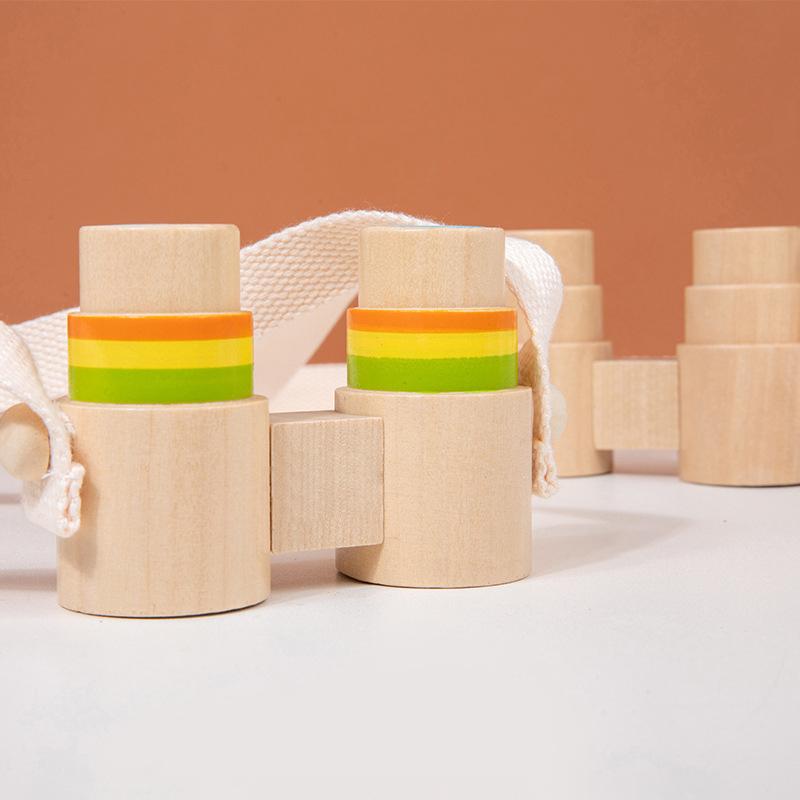 Kids Wooden Binoculars Low Chromatic Aberration Optical Glass Lens Wooden Binoculars for Children Stargazing Toy