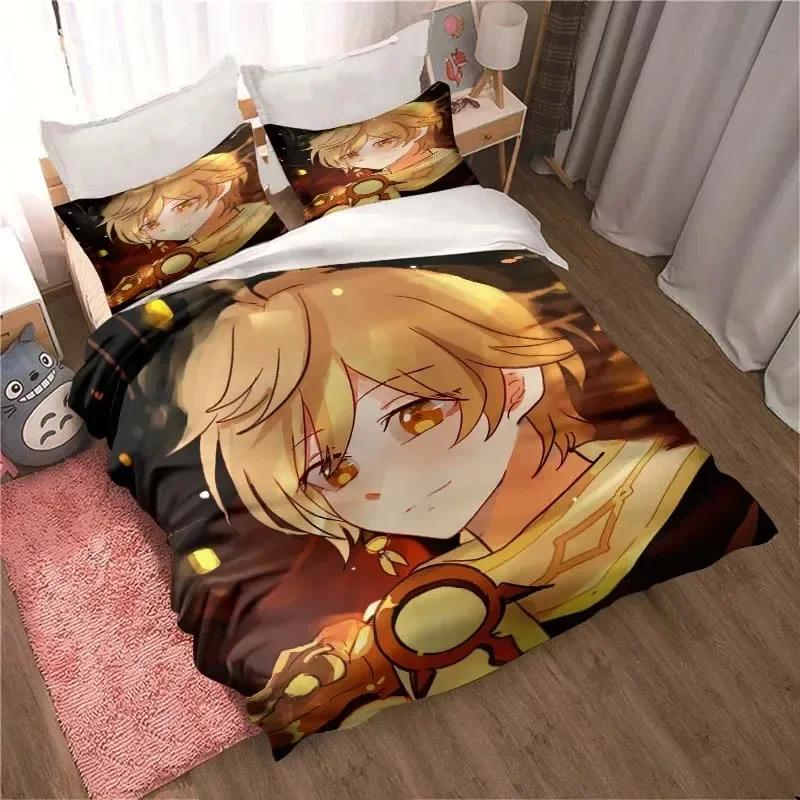 Genshin Impact Game Anime Bedding Set Printed Bed Set With Pillowcase Bed Duvet Cover Soft Single Double Queen Super King Size