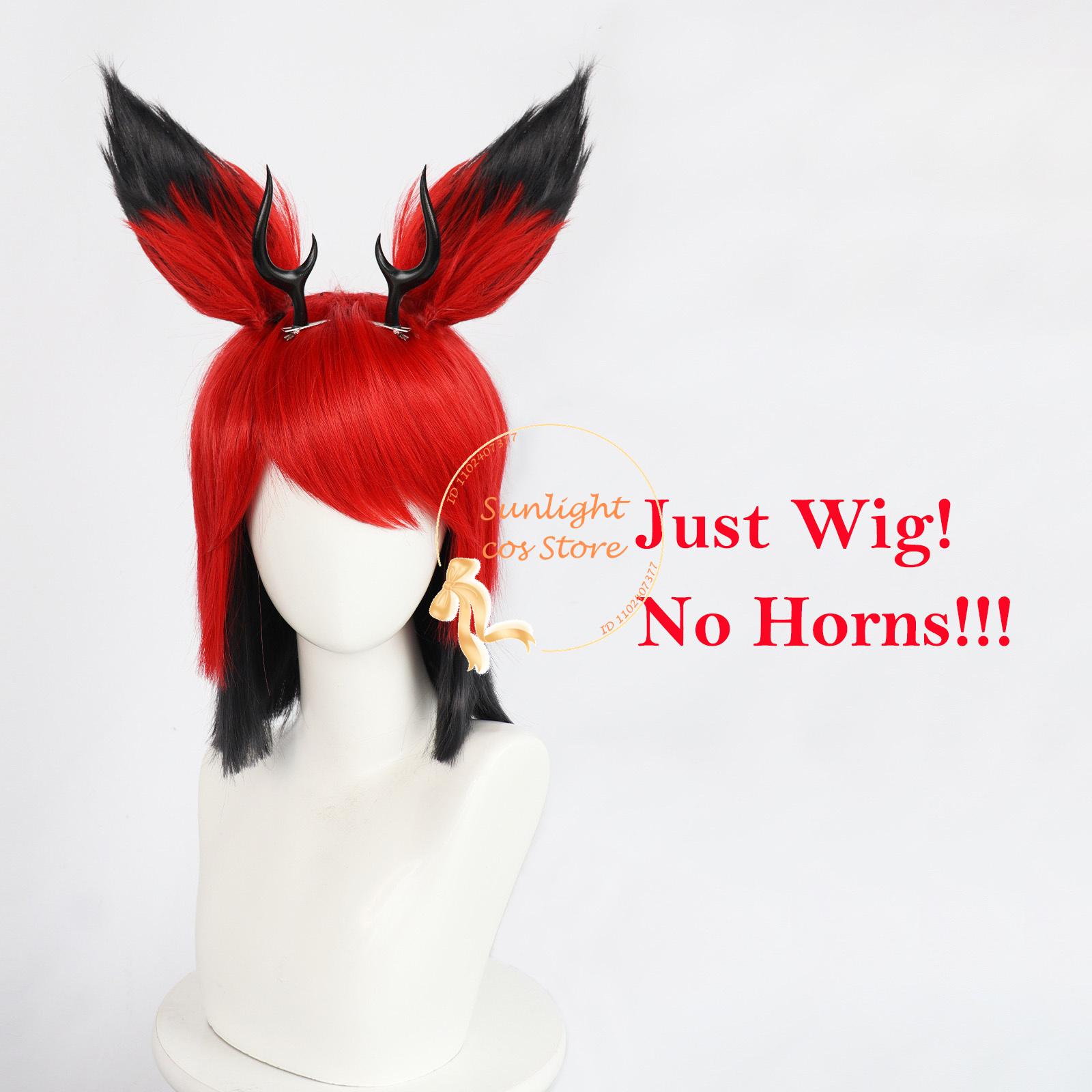 Hotel Alastor Cosplay Pruik Rood Zwart Korte Pruiken Alastor Anime Pruik Oor Hittebestendig Synthetisch Haar Halloween Pruiken + Pruikenkap One Size