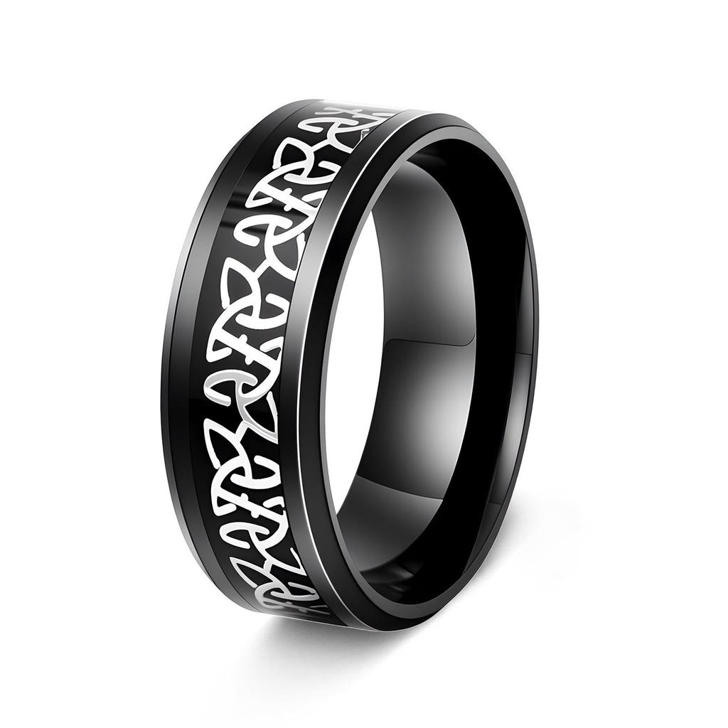 Viking Rune Men's Titanium Steel Ring with Celtic Trinity Knot and Rotatable Design