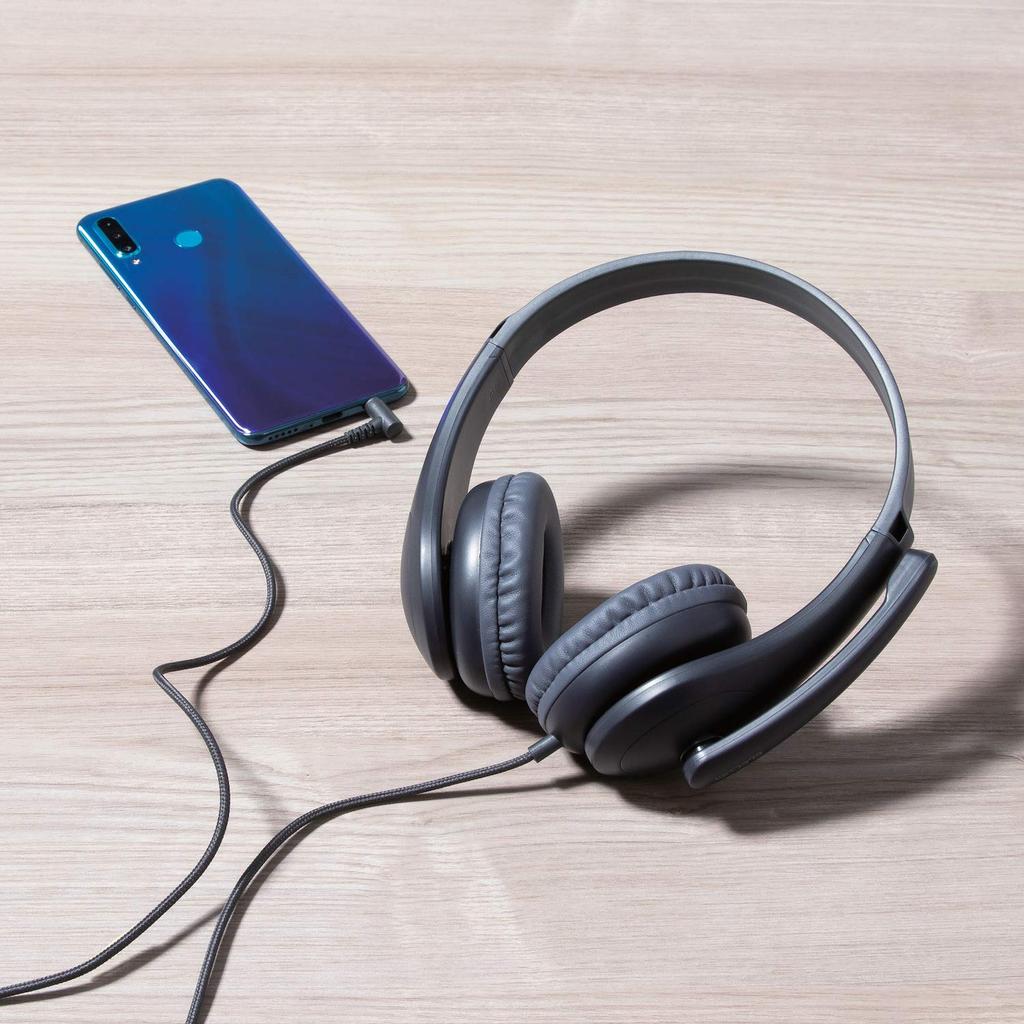 ELECOM Kids' Headphones [3.5mm Connection, 4-Pole] with Rotating Microphone Arm, Black, HS-KD01TBK, 121mm W x 43mm D x 122mm H (Cable Not Included)