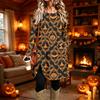 Women's Casual Printed Long Sleeve Neck Dress for Daily Wear
