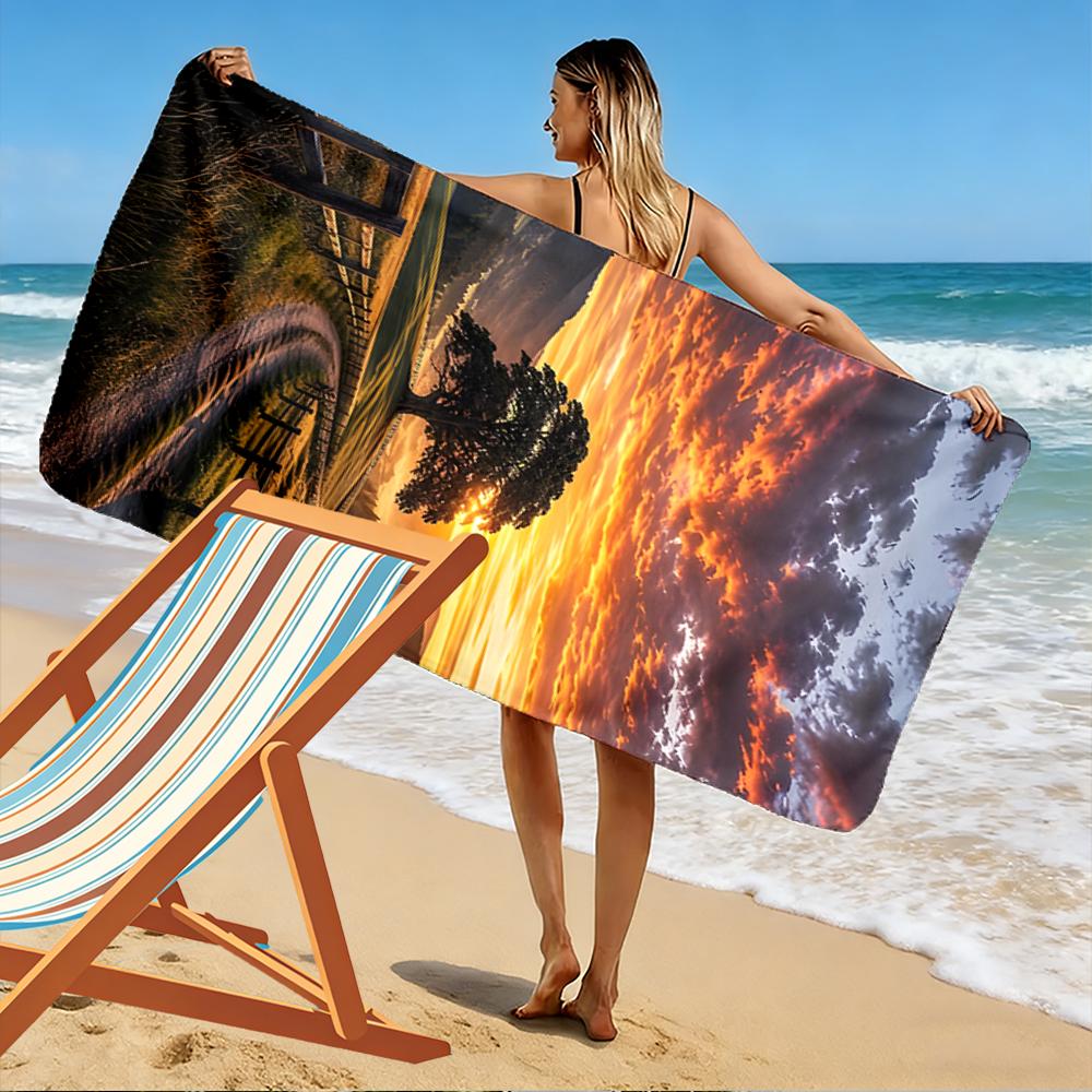 Sunset Landscape Tree Path Design Beach Towel Quick-drying for Travel Outdoor Sports Jogging Beach and Swimming