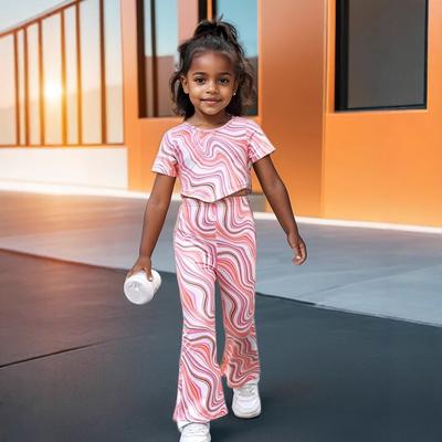 Girls' Printed Short-sleeved Short-style Casual Fashion Suit Suitable for Children Aged 1-8