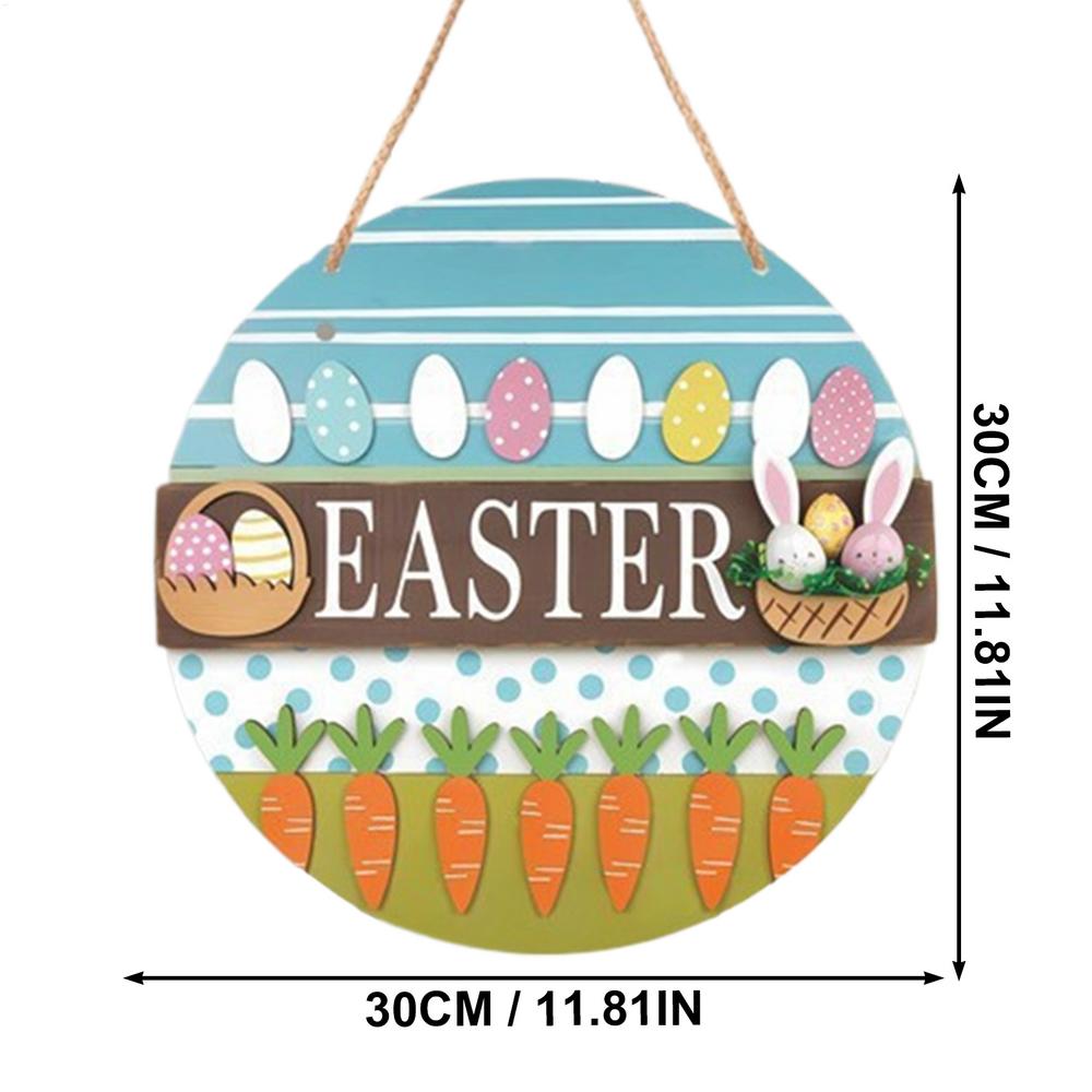 Hanging Bunny Easter Decor Sign Cartoon Easter Colorful Eggs Bunny Welcome Sign Spring Easter Party Indoor Outdoor Home Decor