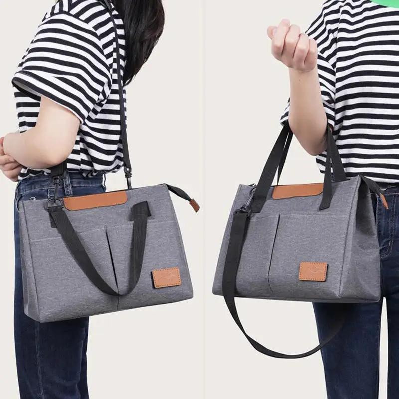 Fashionable Thickened Printed Cotton Handbag Large Capacity Tote Mommy Bag Lunch Box Storage Pouch Commuter Handheld Bag
