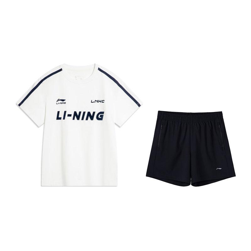 

Li-Ning Versatile Short Sleeve Simple Comfortable Shorts Casual Sports Set Women sets Off-White Black U712-1+W518-1 L