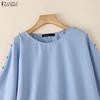 ZANZEA Blusa feminina casual com decote redondo e cor sólida, manga 3/4 solta