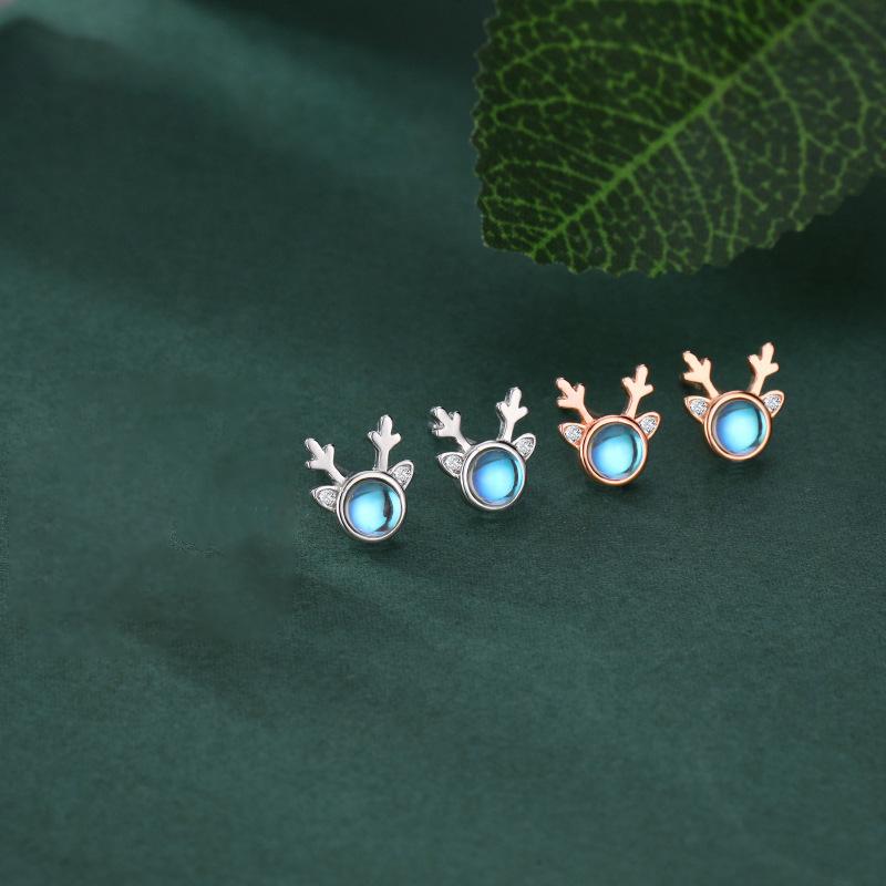 

Серьги-пусеты «Оленьи рога с лунным камнем» – Очаровательные рождественские украшения в стиле мори. S925 Silver розового золота