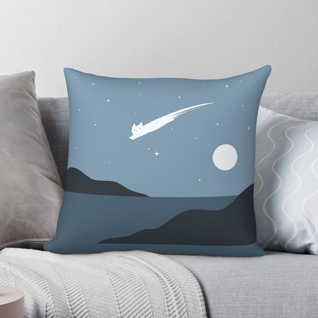 Cat Landscape Moon Star Square Pillowcase Polyester Linen Velvet Creative Zip Decorative Pillow Case Bed Cushion Cover 18"