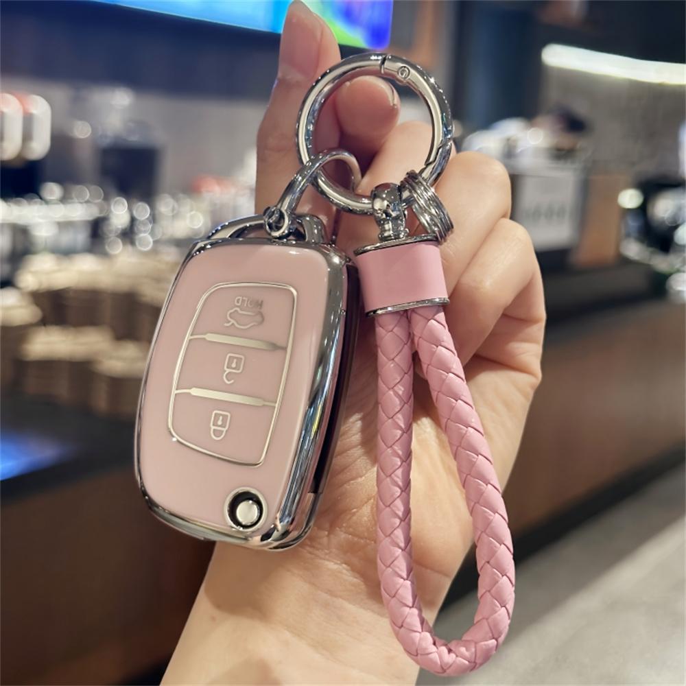 TPU Car Key Case Cover Key FOB Cover For Hyundai i10 i20 i40 iX35 Santa Fe Flip Key Case, keychain