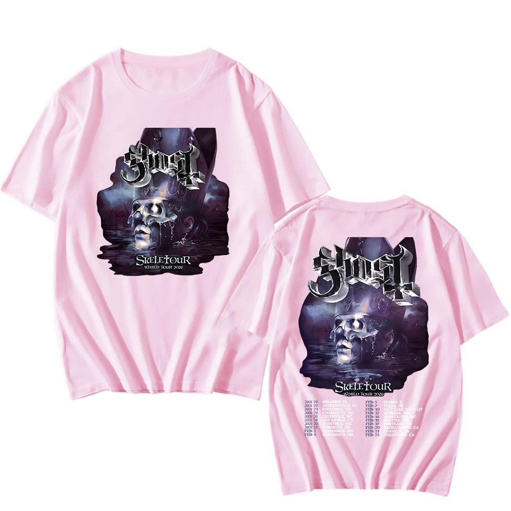 Ghost Skeletour World Tour 2026 Koszulki Ameryka Północna Bawełna Krótki Rękaw Codzienna Męska Koszulka Unisex Streetwear Koszulki Zespołu Rockowego