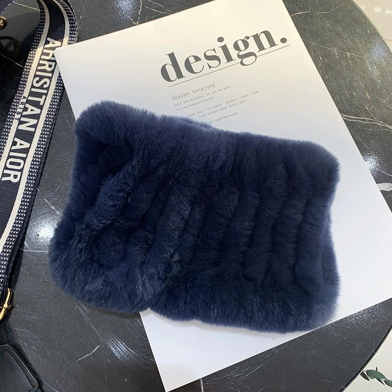 Rex Rabbit Hair Neck Cover Women's Winter Elastic Mesh Scarf Headband Versatile Real Fur Plush Headgear Children's Scarf