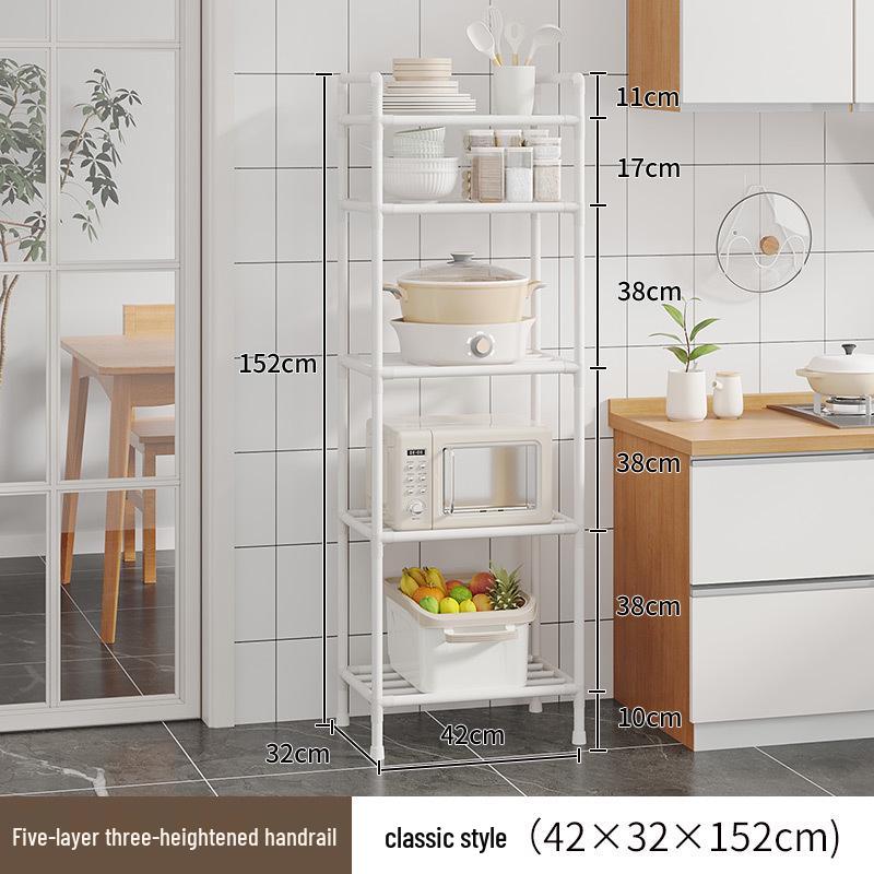 Multi-layer Kitchen Storage Shelf with Wheels - Punch-free Microwave Oven Rack & Vegetable Sundries Organizer