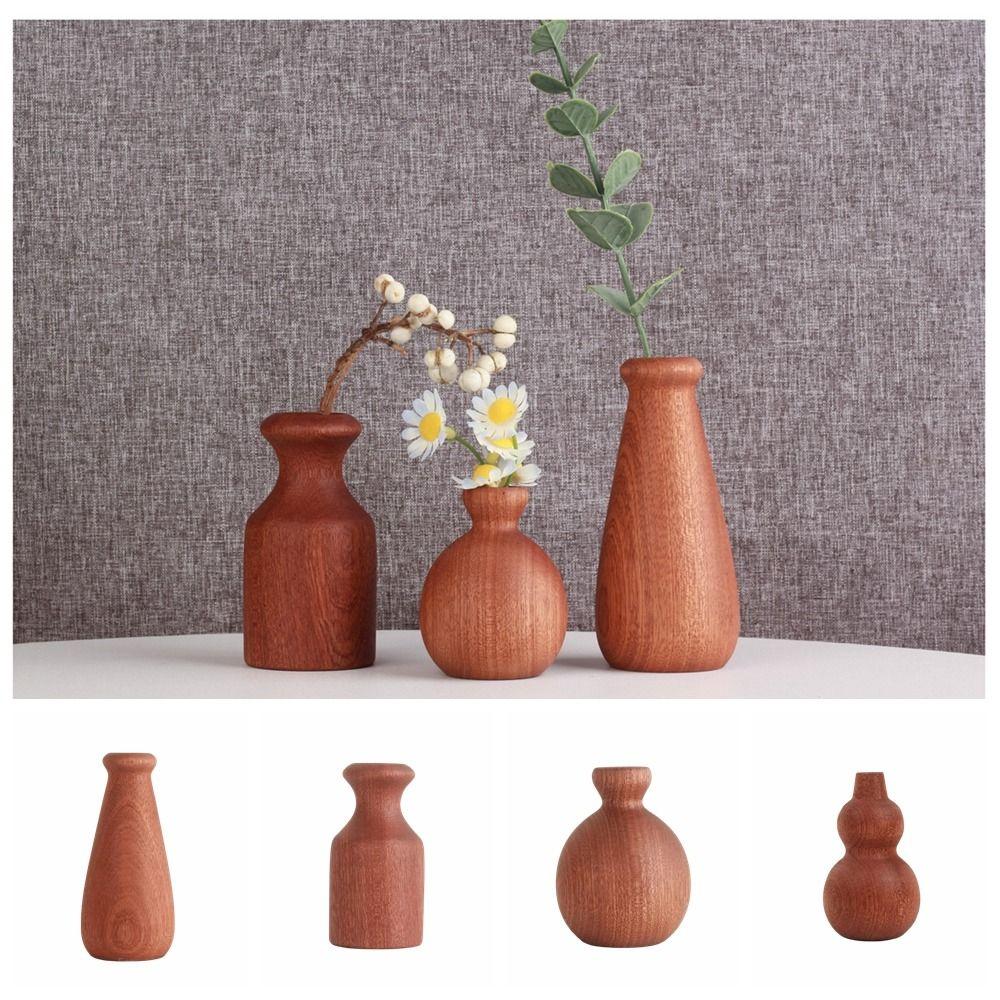Minimalist Wood Dried Flowers Vase Vintage Style Elegant Solid Wood Pot Small Planter Desk Decoration