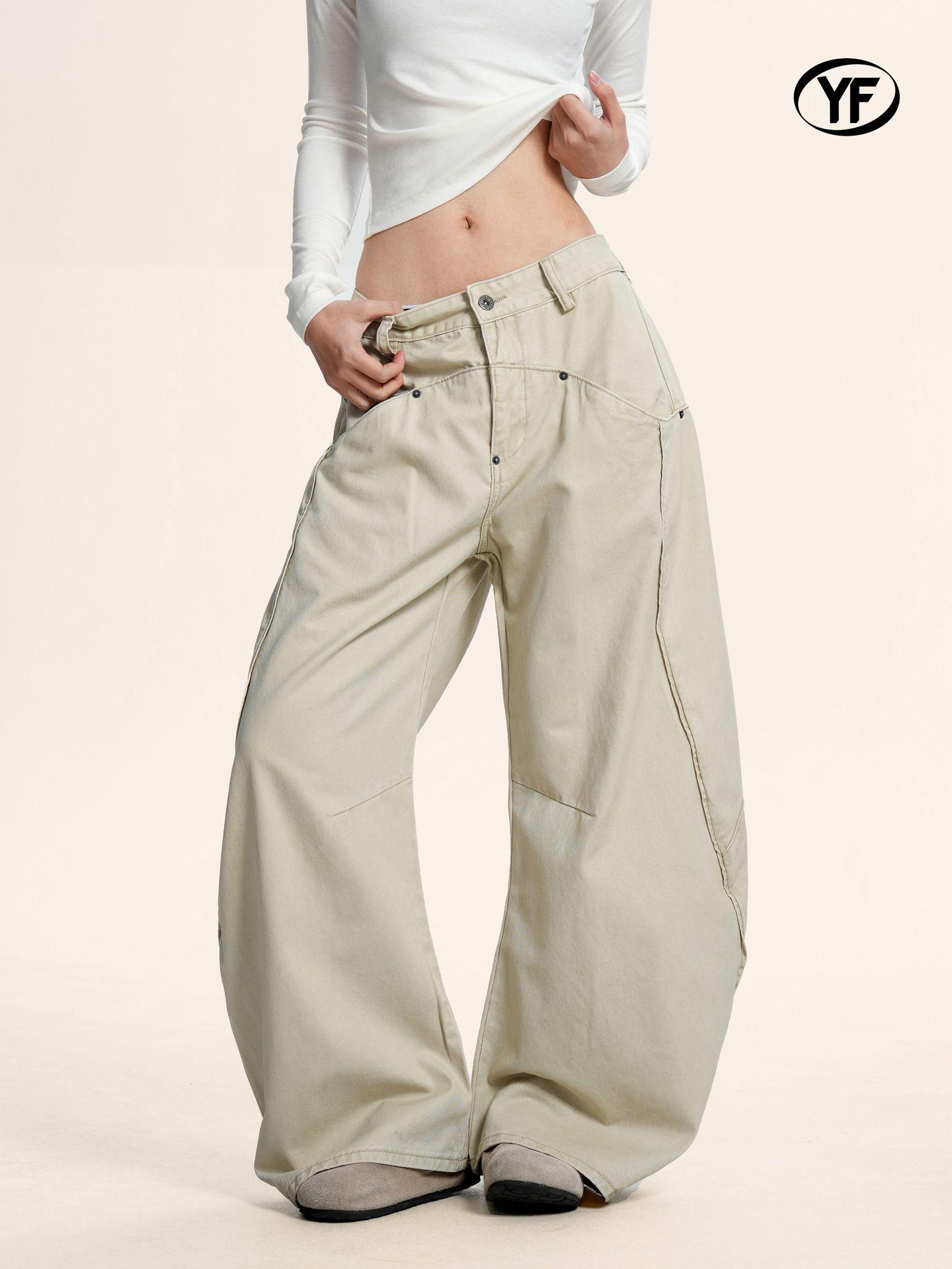 Yongfang Unisex Retro Distressed Cargo Pants - Trendy Wide Leg Hip Hop Style XXL