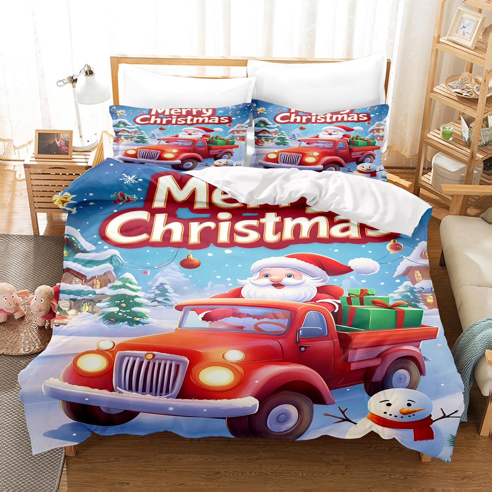 

Santa Claus Christmas Gifts With Pillowcase Duvet Cover Set Bedding Full Cute Printed Cartoon Quilt Cover Home 135x200cm