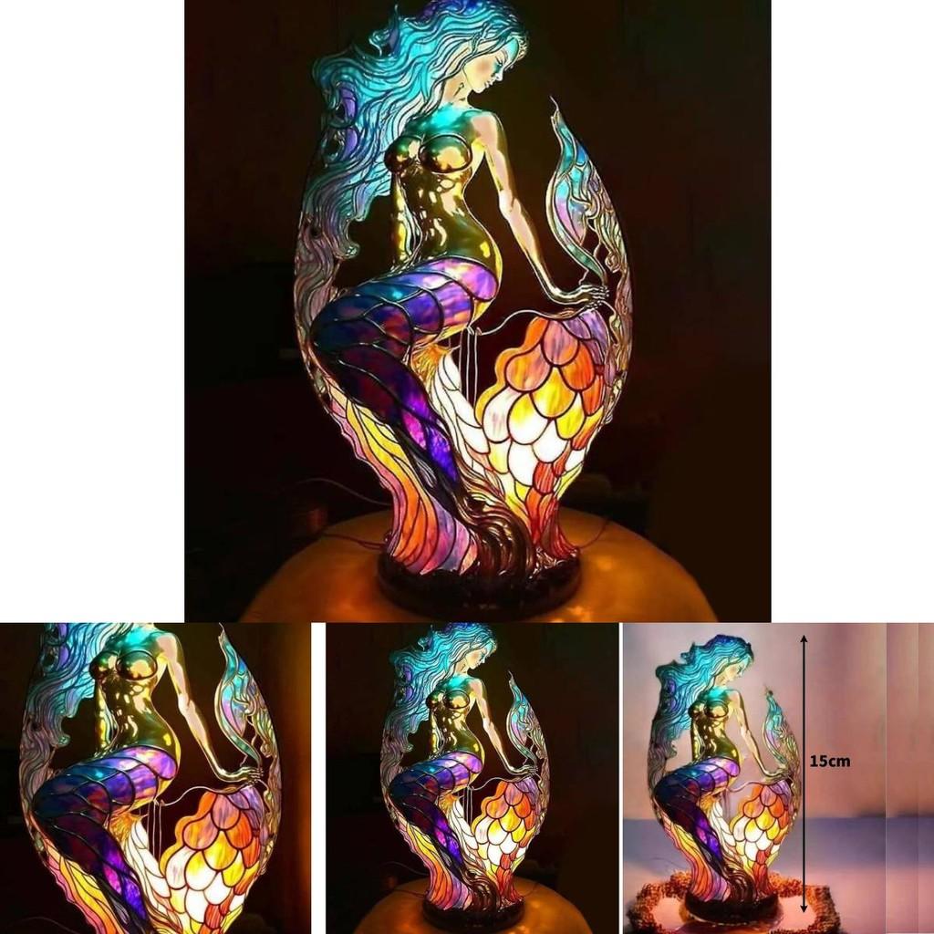 Mermaid Resin Animal Table Lamp With Colorful Retro Design For Gift And Home Decor