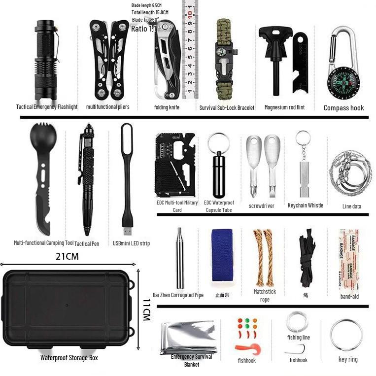 60-in-1 Outdoor Survival Gear Set: Multi-functional Wilderness SOS Emergency Camping Toolbox
