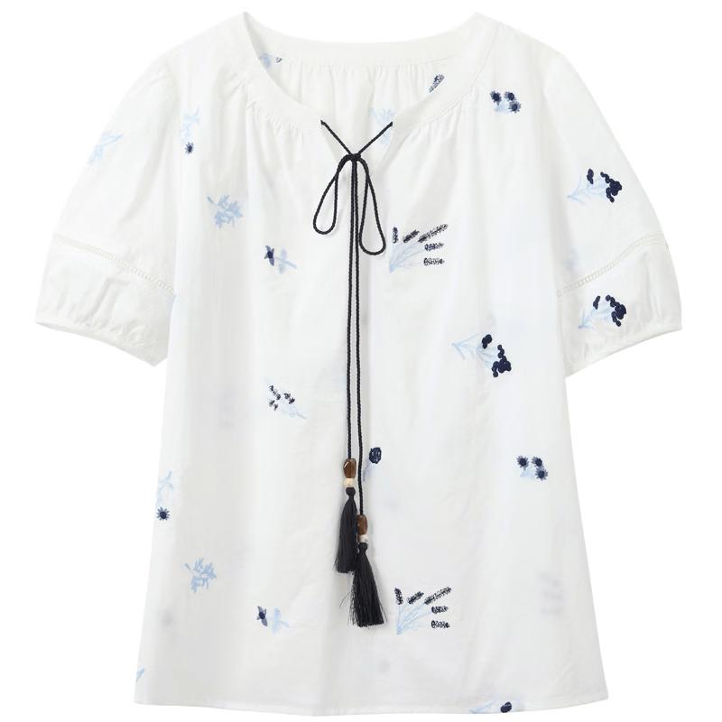 Sancai Women s Plus Size Floral Embroidered Cotton Top XXXL