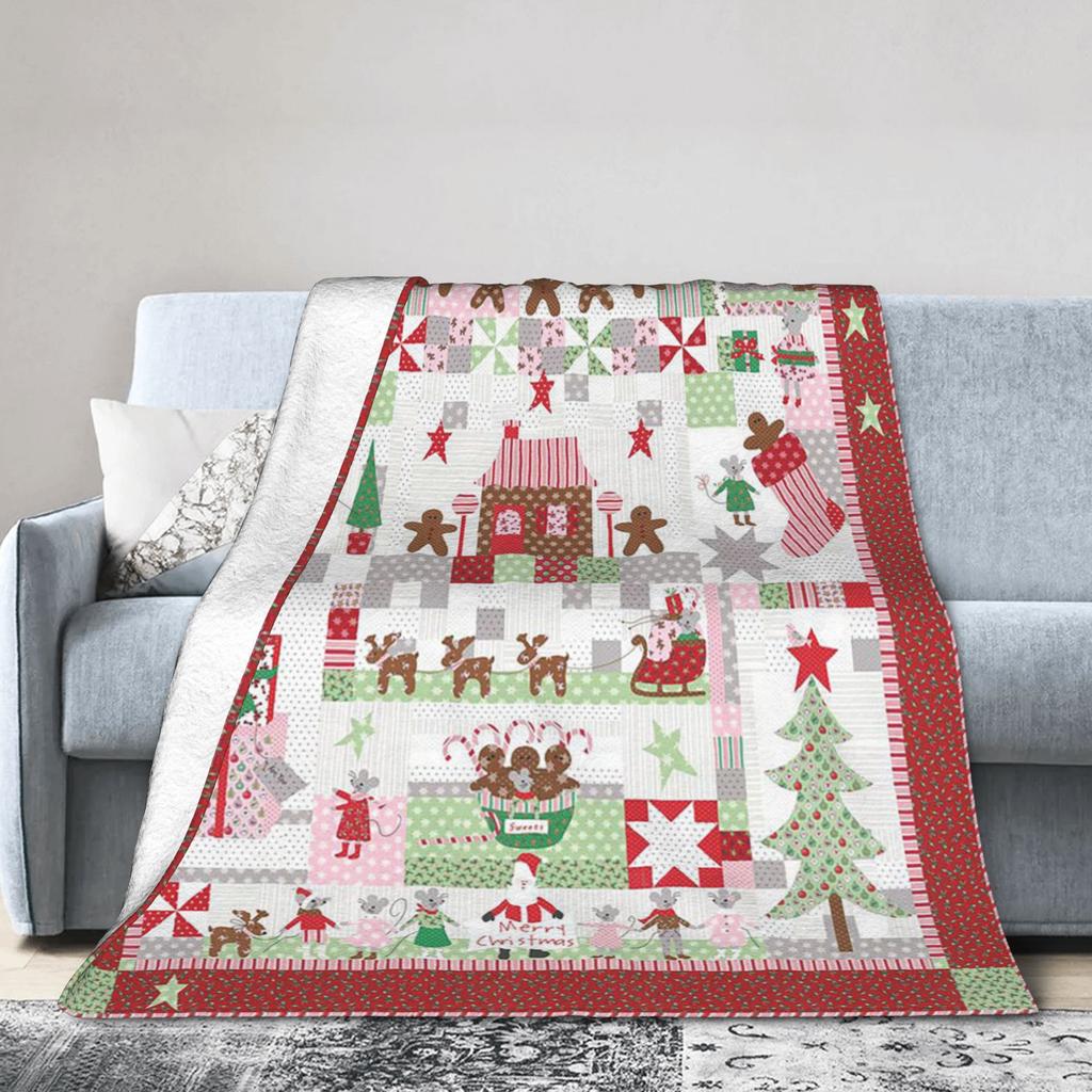 Red Christmas Pattern Blanket Flannel Textile Decor Multifunction Warm Throw Blankets for Sofa Car Plush Thin Quilt
