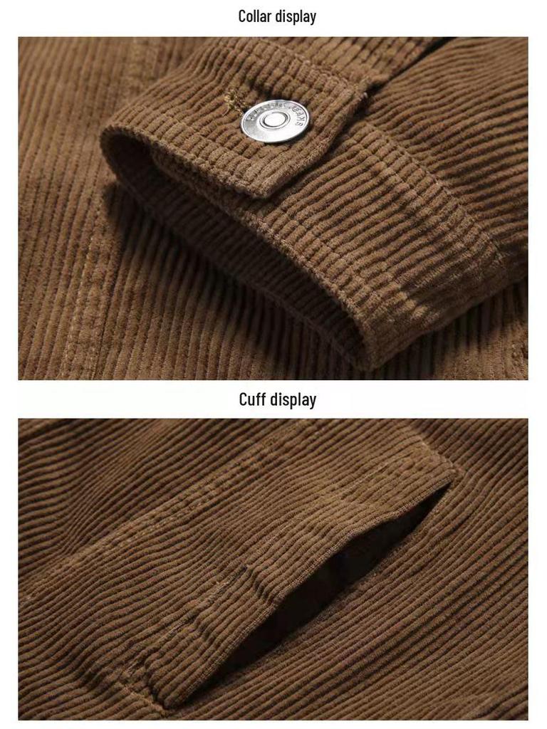 Men's Retro Corduroy Lapel Jacket - Spring/Autumn Casual Workwear, Loose Fit Pure Cotton