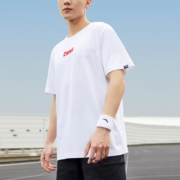 Anta Bestickter Letter Print Strick Lässiges Sport-T-Shirt Herren Oberteile Weiß 952127121-8