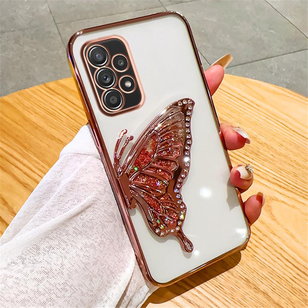 Bling Glitter Cute 3D Butterfly Quicksand Phone Case For Samsung A52 A50 A32 A22 A12 A31 A70 A51 A30 A71 A72 Soft Plating Cover