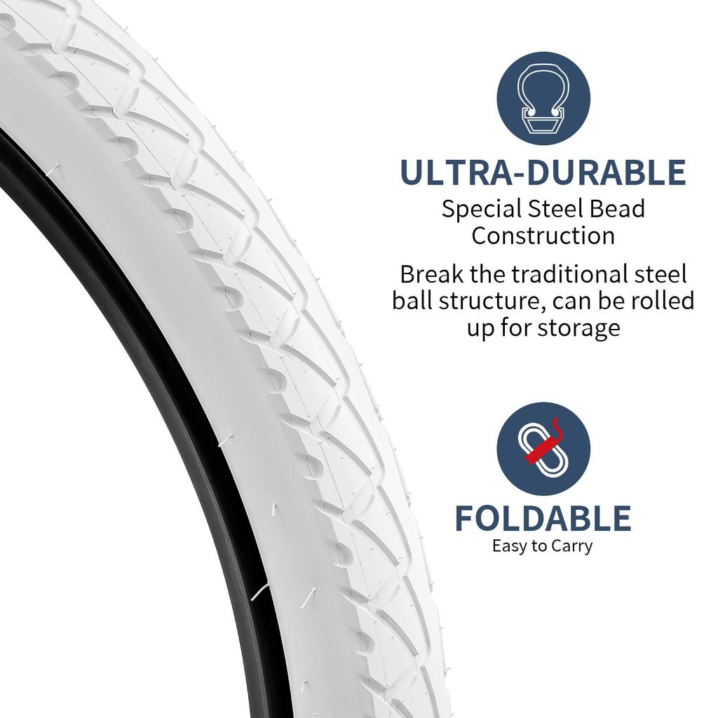 YunSCM Y-302 (White), 26x2.125 Tires, 26x2.125 54-559, for 26-inch 2.125 Mountain and Cross Bikes, Two Tires