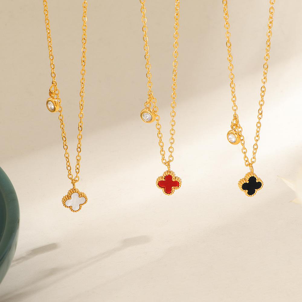 Titanium Steel Mini Four-leaf Clover Necklace New Style Double-sided Shell Flower Clavicle Chain Versatile Exquisite and Elegant