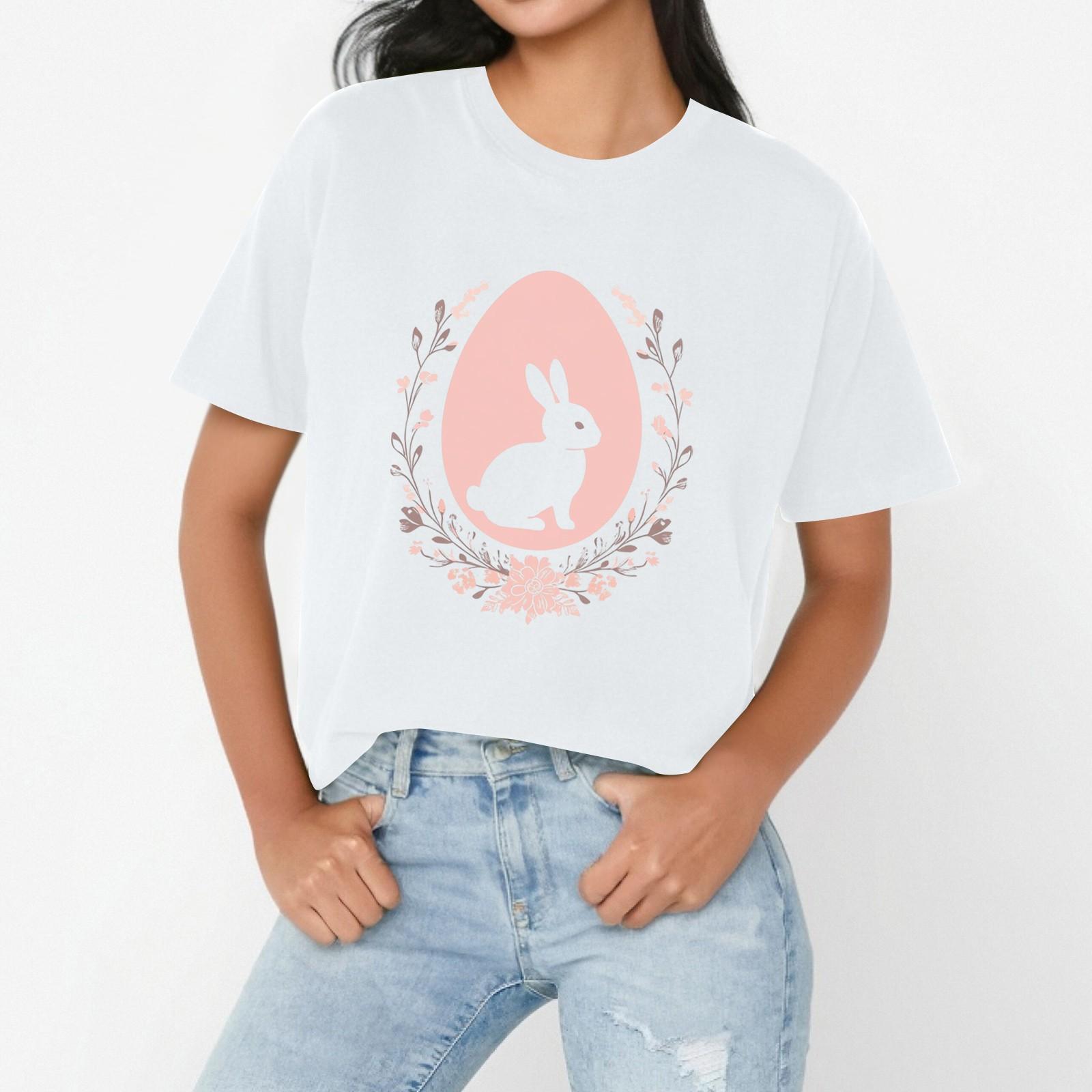 

Жіноча повсякденна вільна футболка з пасхальним принтом і круглим вирізом, пуловер з короткими рукавами S білий