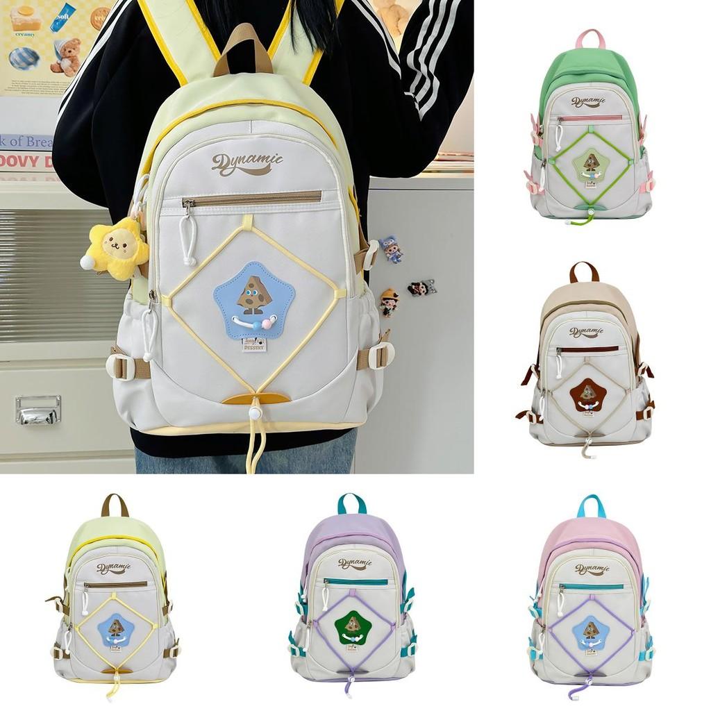 Student Backpack Trendy Nylon School Bag With Padded Shoulder Straps And Spliced Design For Campus Use