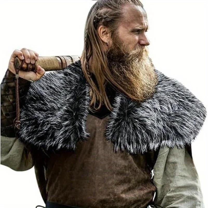Viking Medieval Fur Shawl Cape Shoulder Accessory for Renaissance Cosplay Costumes