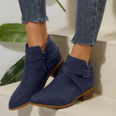 Women'S Pointed Toe Fashion Chunky Heel Belt Side Zipper Comfortable Suede Ankle Boots Boots For Women Low Heel Open Toe