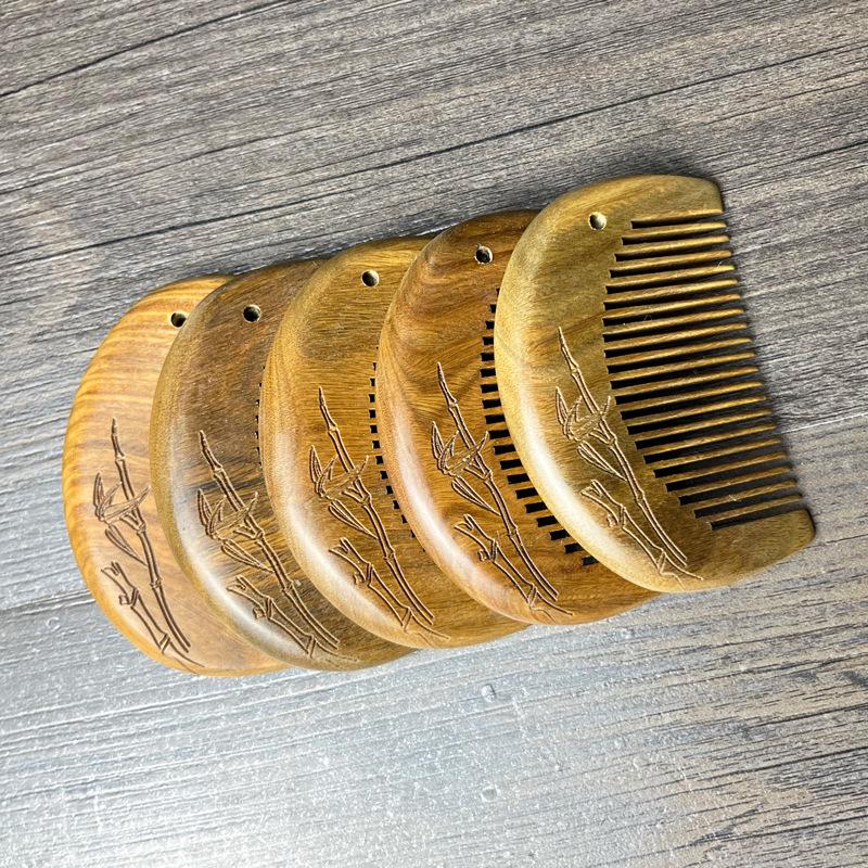 Exquisite Green Sandalwood Travel Comb - Fine Tooth, Portable, Elegant Small Gift