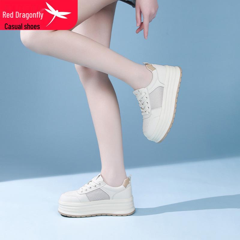 Red Dragonfly Women's Summer Mesh Thick Sole White Sneakers – Breathable Casual Style