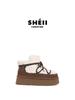 Warm version Hokkaido heater velvet straps color matching thick-soled lamb wool short boots women's snow boots cotton shoes women
