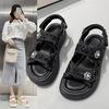 2025 Summer New Xiaoxiangfeng Velcro Rhinestone Roman Sandals Women's Fashion Outer Wear Platform Casual Beach Women's Shoes
