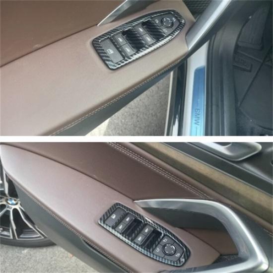 Carbon Fiber Door Window Lift Switch Panel Cover Trim For BMW X1 2023 2024 2025
