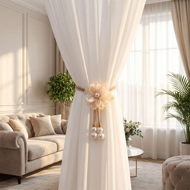 Verstellbare Kamelien-Vorhang-Raffhalter Schöner lochfreier Perlen-Vorhang-Schnalle Elegantes Vorhang-Befestigungsseil Wohnzimmer