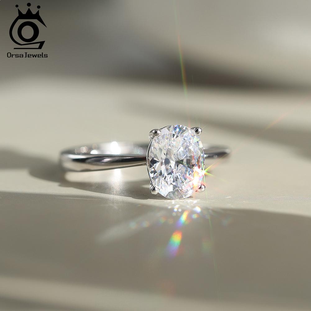 ORSA JEWELS Classic D Color VVS Moissanite Diamand Wedding Rings for Women 925 Silver Engagement Inlaid Bridal Jewelry SMOR01