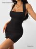 European & American Sexy Waist-Cinched Red Halter Bodycon Dress for Women