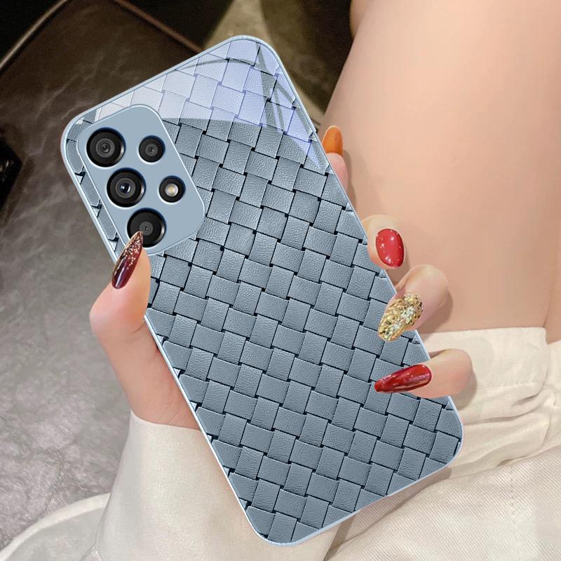 Simple Checkered Black For Samsung Galaxy S10 4G S20 11E 30 S21 21Fe 22 S24 Pro S23 Ultra 5G S8 S9 Tempered Glass Phone Case
