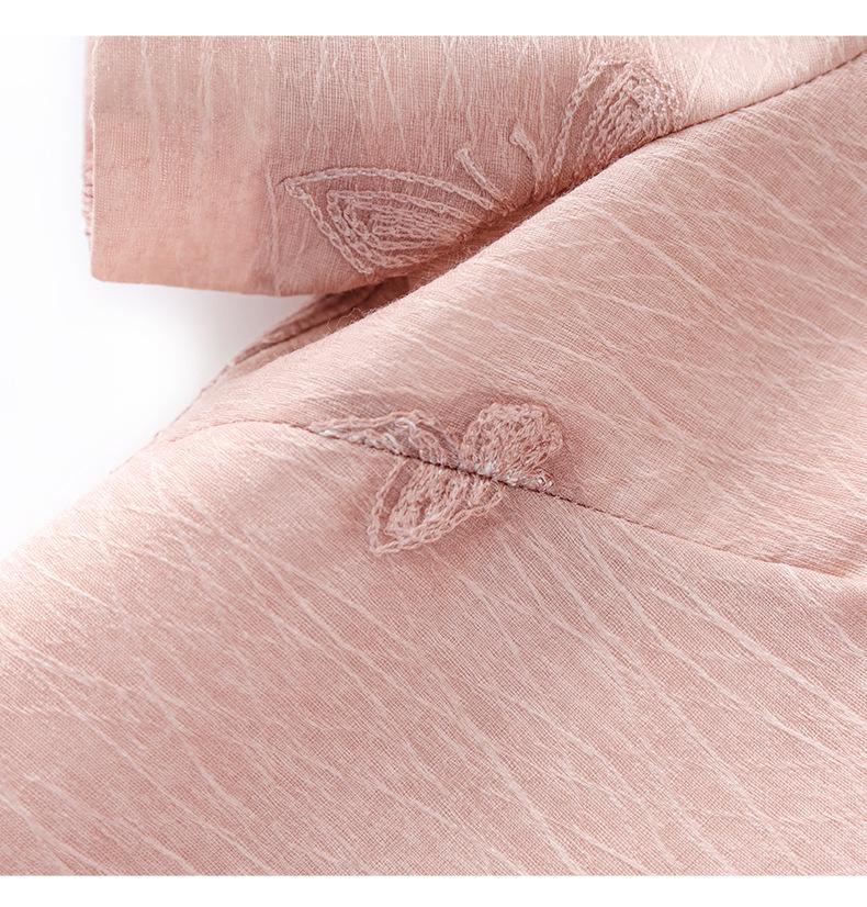 Tencel Linen A-line Dress with Butterfly Embroidery - French Style Slimming Fit for Women