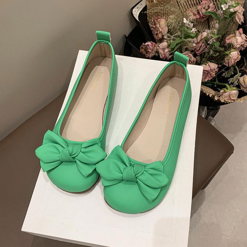 Gentle fairy wind soft-soled single shoes female summer new bow flat-soled beanie shoes comfortable shallow grandma shoes