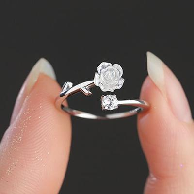 Vintage Rose Flower Rings For Women Korean Style Opening Adjustable  Finger Ring Bride Wedding Engagement Party Jewelry