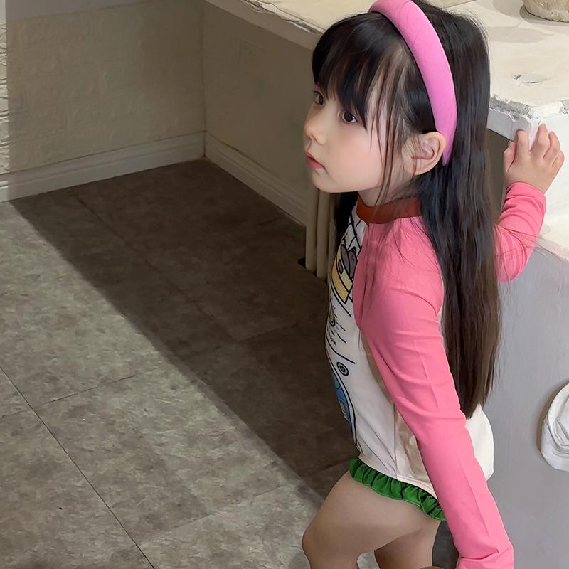 Korean Style Cartoon Lace One-Piece Swimsuit for Girls - Summer Graffiti Design for Small To Medium Children