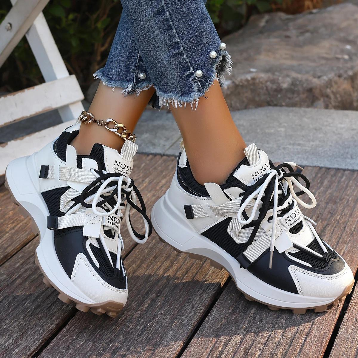 

Модные женские кроссовки Модные новые красочные кроссовки для тенниса на шнуровке Женские повседневные универсальные туфли на платформе для женщин Zapatos De Mujer 40 чёрный