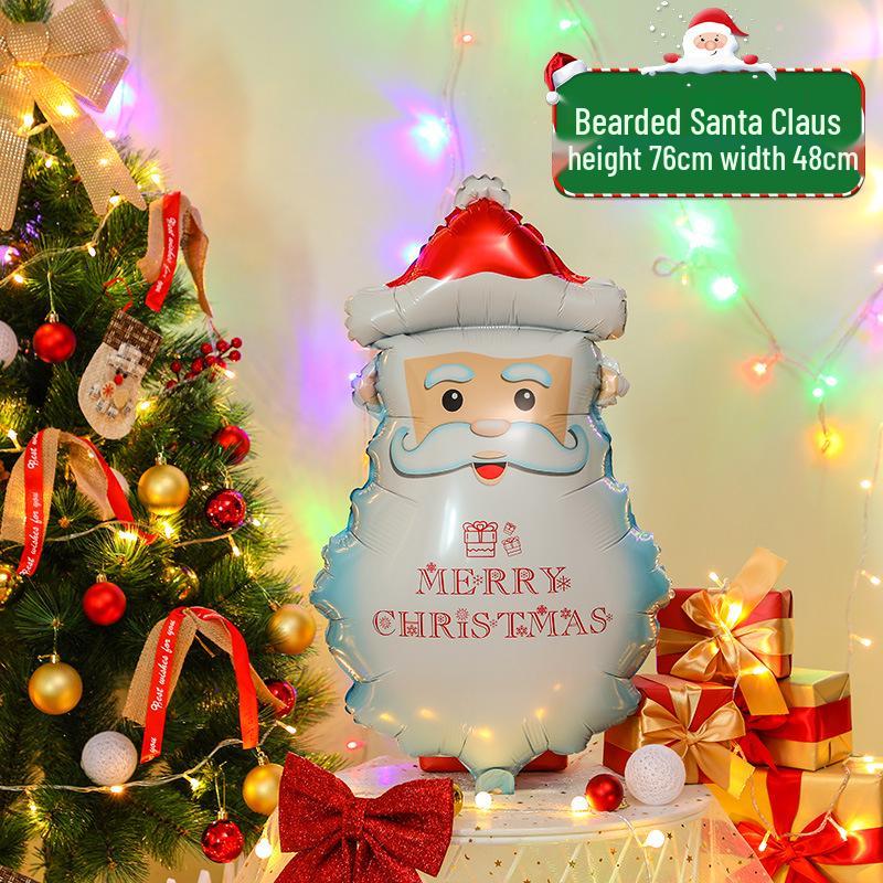 Santa Claus Christmas Decoration Balloons with Sticks and Small Gift Headbands for Kindergarten and Mall Scenes